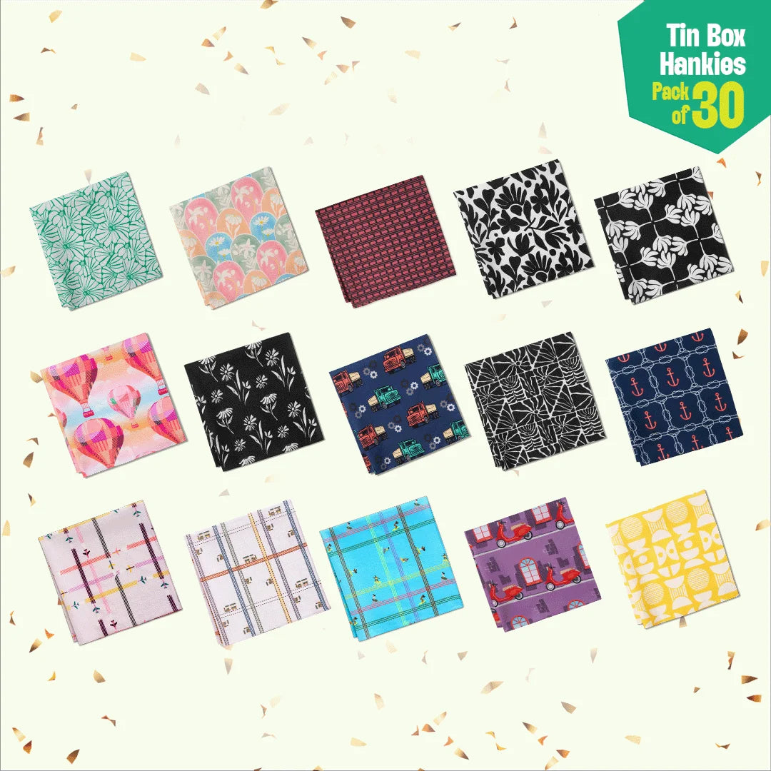 Fun A-fair! Tin Gift Box, Unisex Hankies, 100% Organic Cotton, Box Of 30