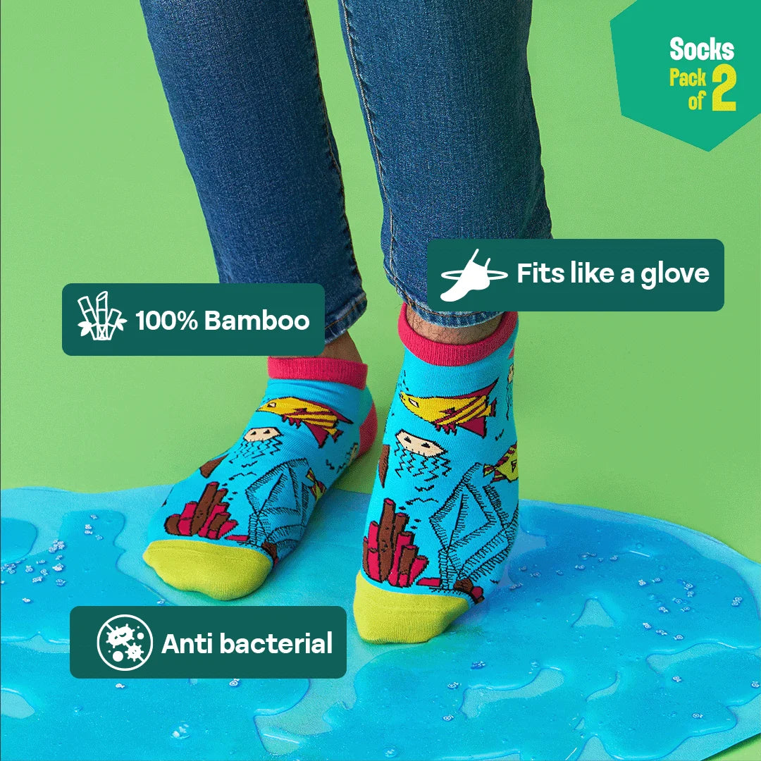 Aqua-world! Unisex Socks, 100% Bamboo, Ankle Length, Pack of 2