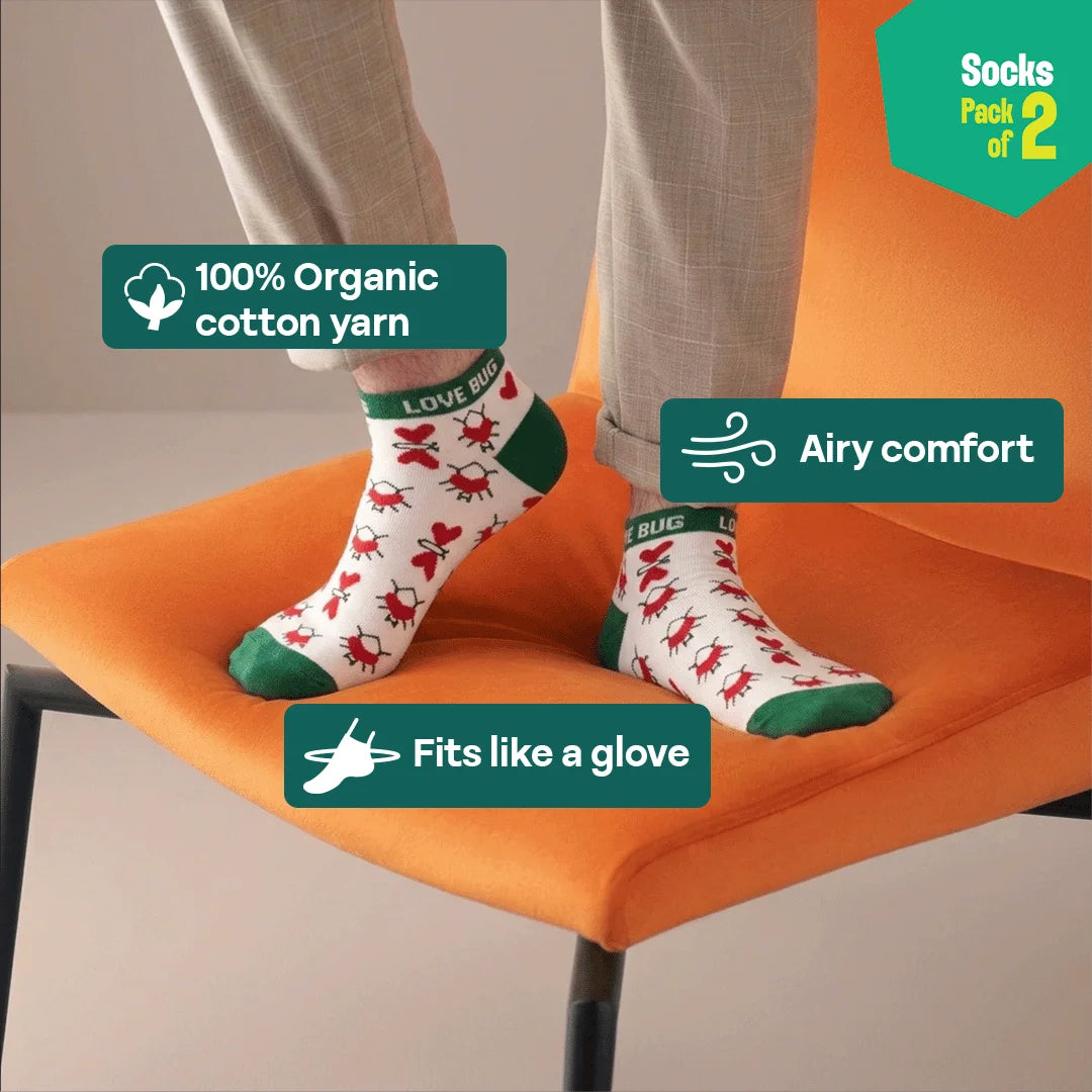 Finding Love! Unisex Socks, 100% Organic Cotton, Ankle Length, Pack of 2