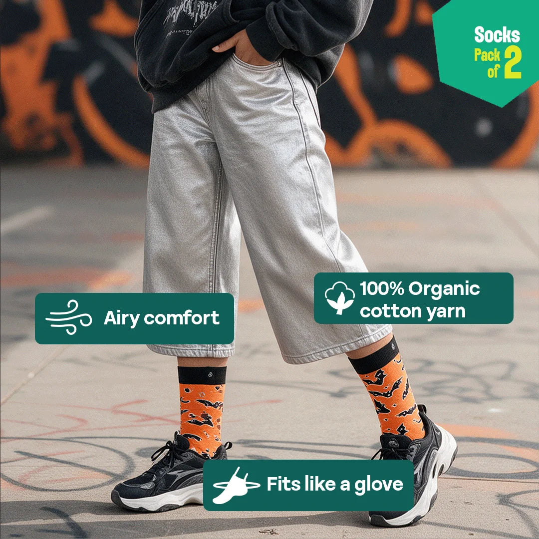 Wicked! Unisex Socks, 100% Organic Cotton, Crew Length, Pack of 2