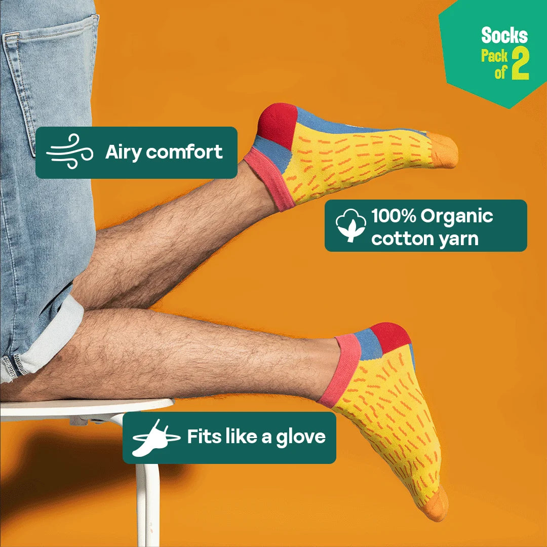 Yellow Dear! Unisex Socks, 100% Organic Cotton, Ankle Length, Pack of 2