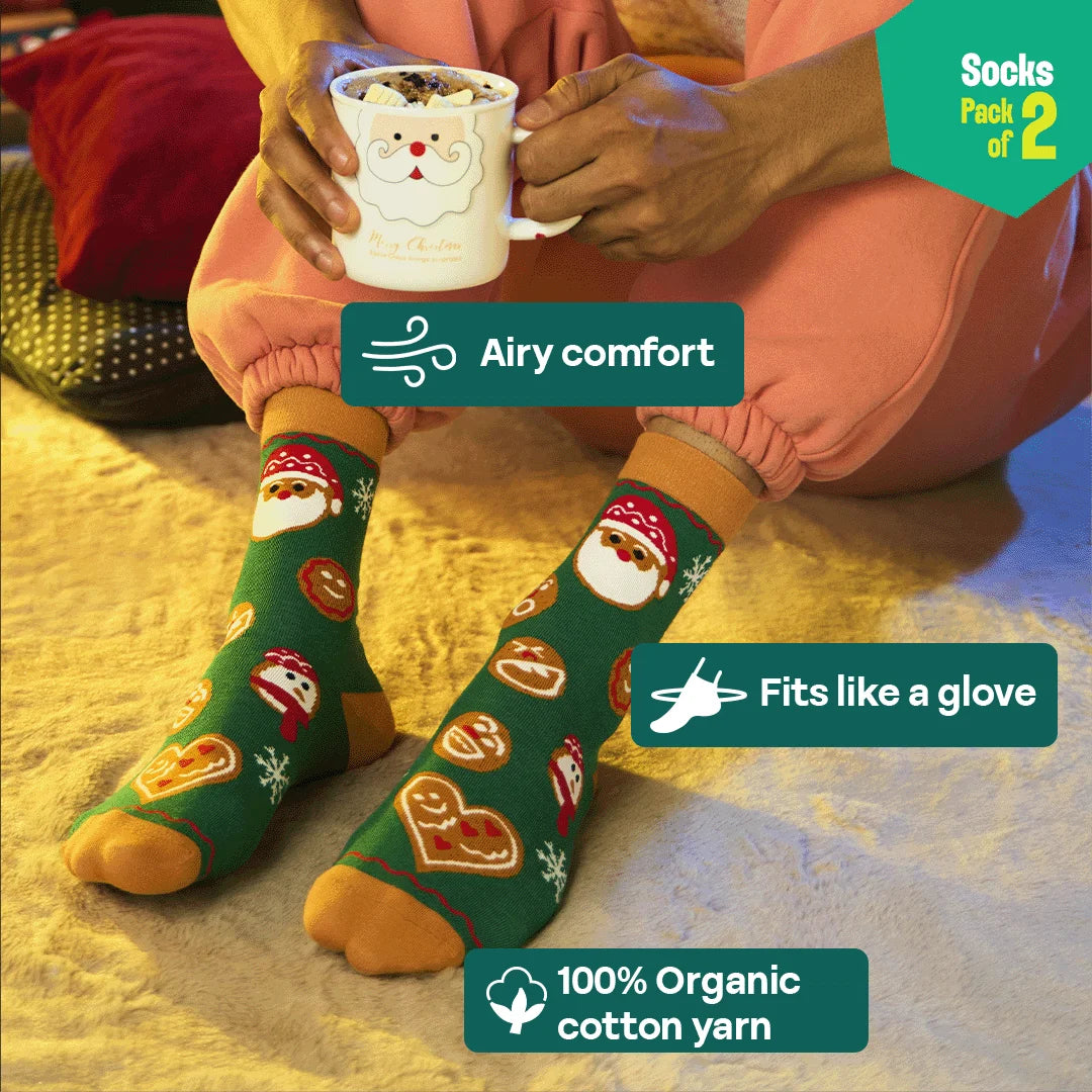 Jingle Fest! Unisex Socks, 100% Organic Cotton, Crew Length, Pack of 2