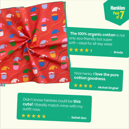 Xmas Groove! Unisex Hankies, 100% Organic Cotton, Pack of 7