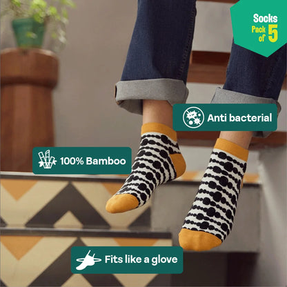 Monochromatic Twist! Unisex Socks, 100% Bamboo, Ankle Length, Pack of 5