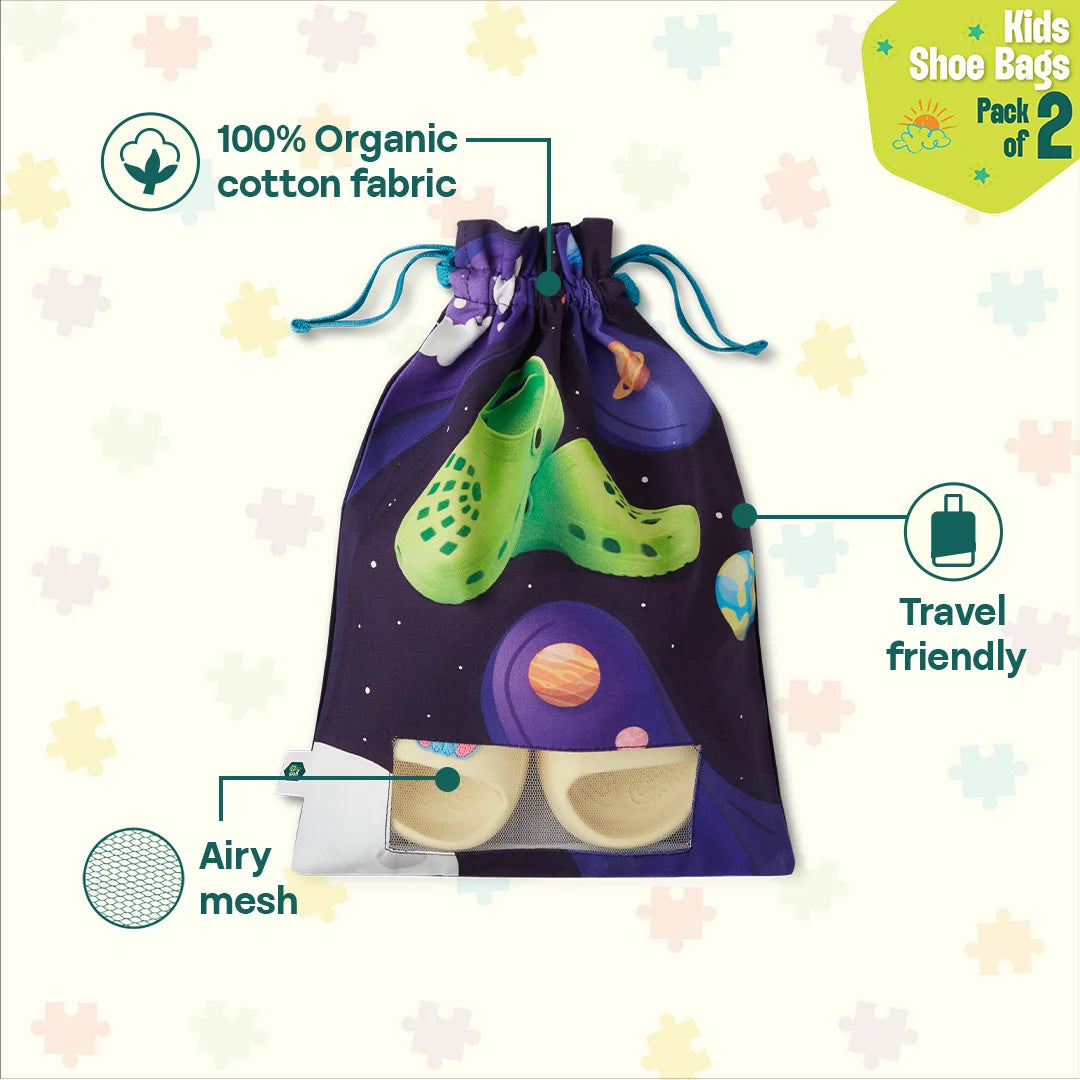 Play Date! Unisex Kid's Shoe Bags, 100% Organic Cotton, Pack of 2