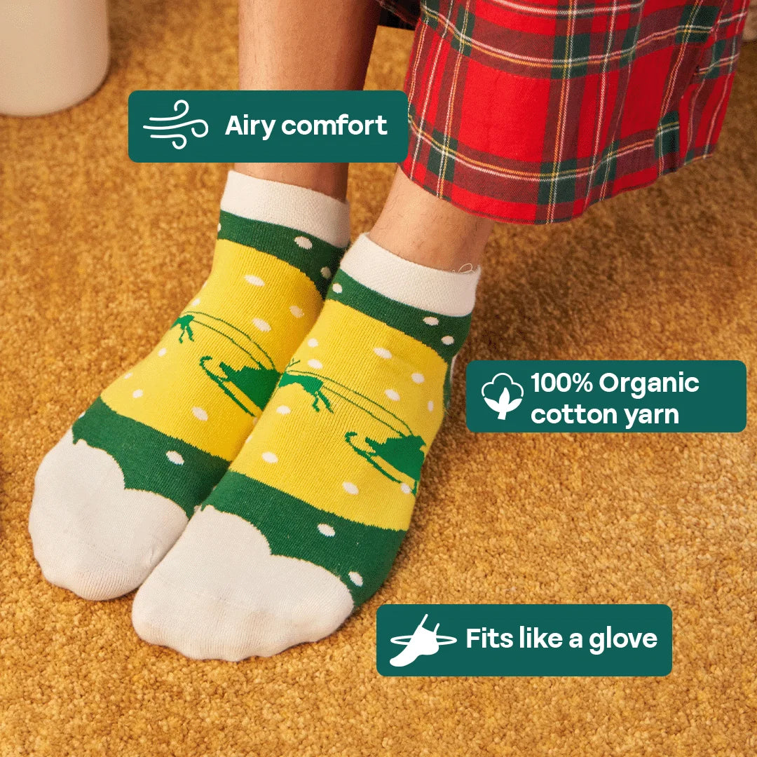 Christmas Punch! Unisex Socks, 100% Organic Cotton,  Ankle Length, Pack of 5