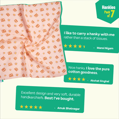 Happy Hour! Unisex Hankies, 100% Organic Cotton, Pack of 7