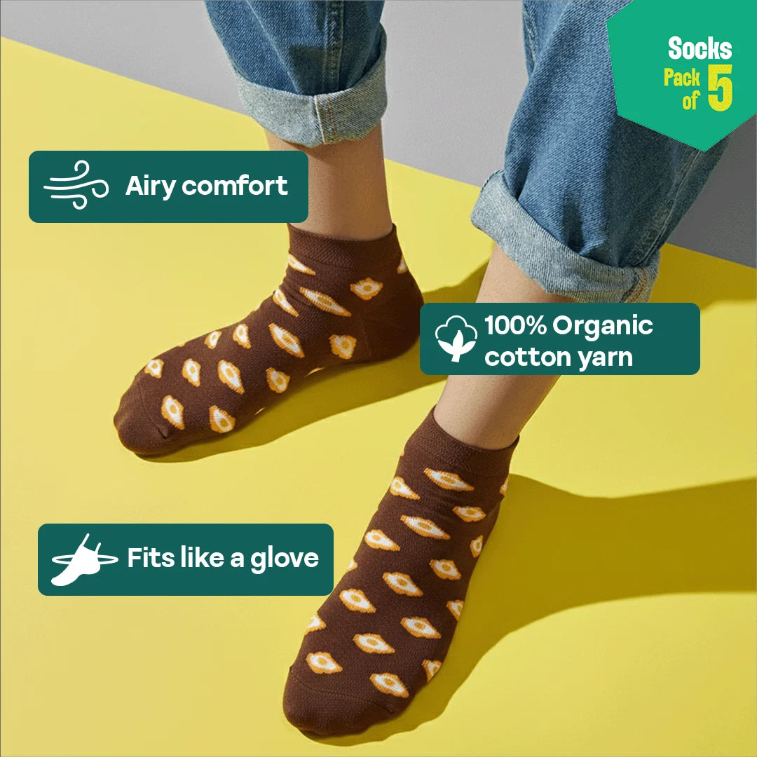 Dramatic Pattern! Unisex Socks, 100% Organic Cotton, Ankle Length, Pack of 5