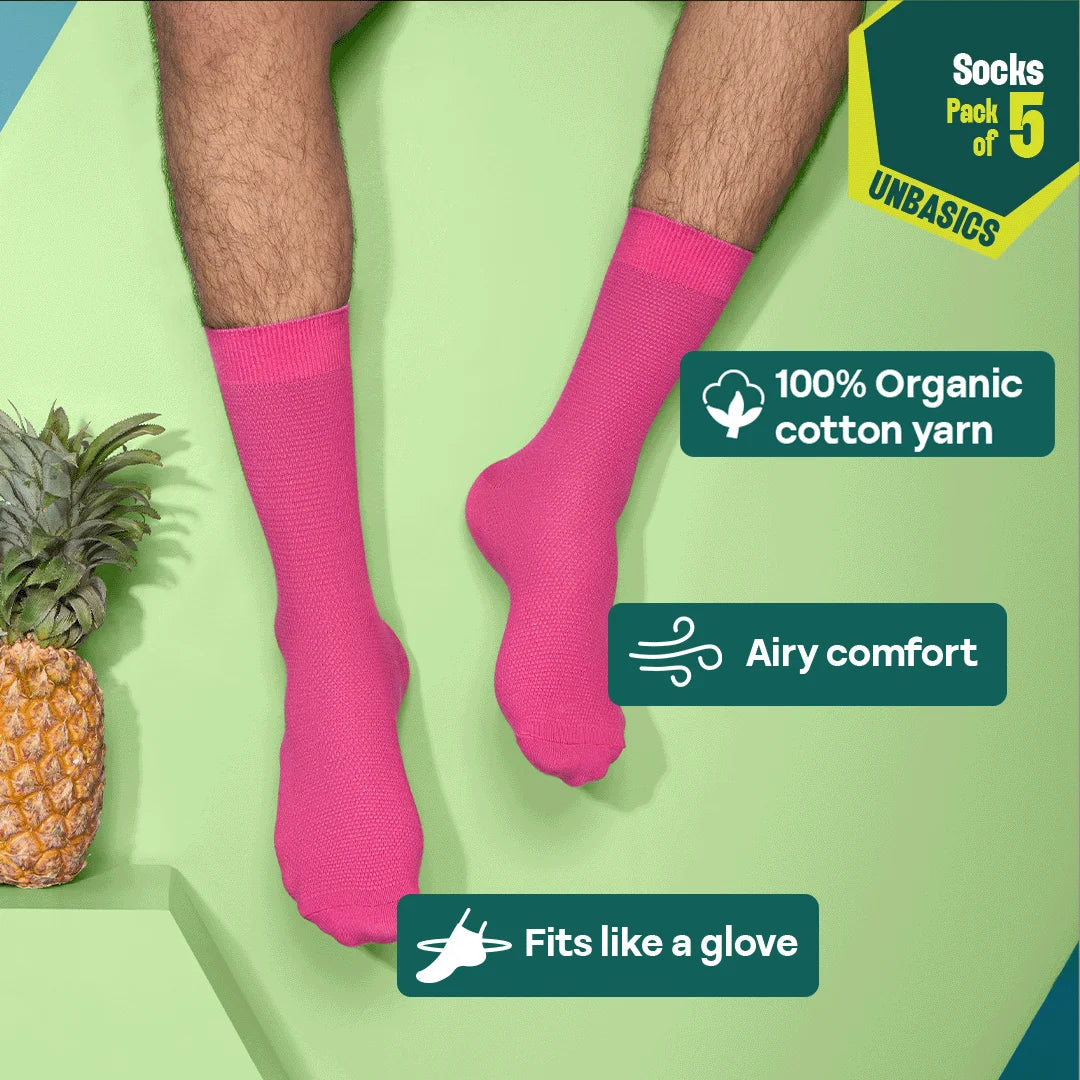 Sugar Crush! Unisex Socks, 100% Organic Cotton, Crew Length, Pack of 5