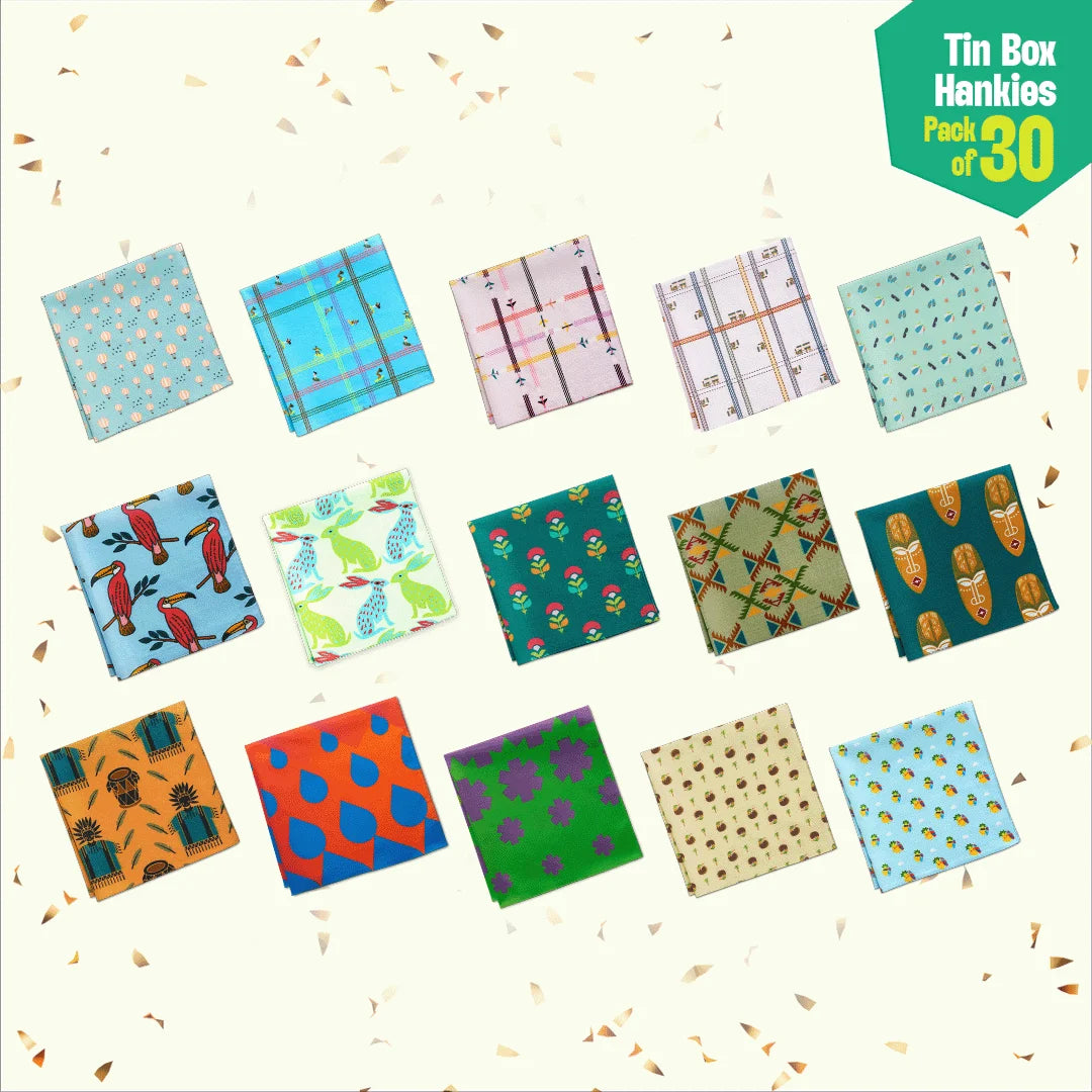 Fun A-fair! Tin Gift Box, Unisex Hankies, 100% Organic Cotton, Box Of 30