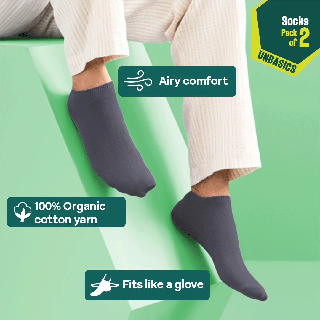 Earthbound! Unisex Socks, 100% Organic Cotton, Ankle Length, Pack of 2