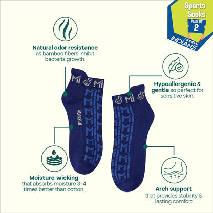 Run Mate! Unisex Socks, 100% Bamboo & Terry Made, Sports, Pack of 2