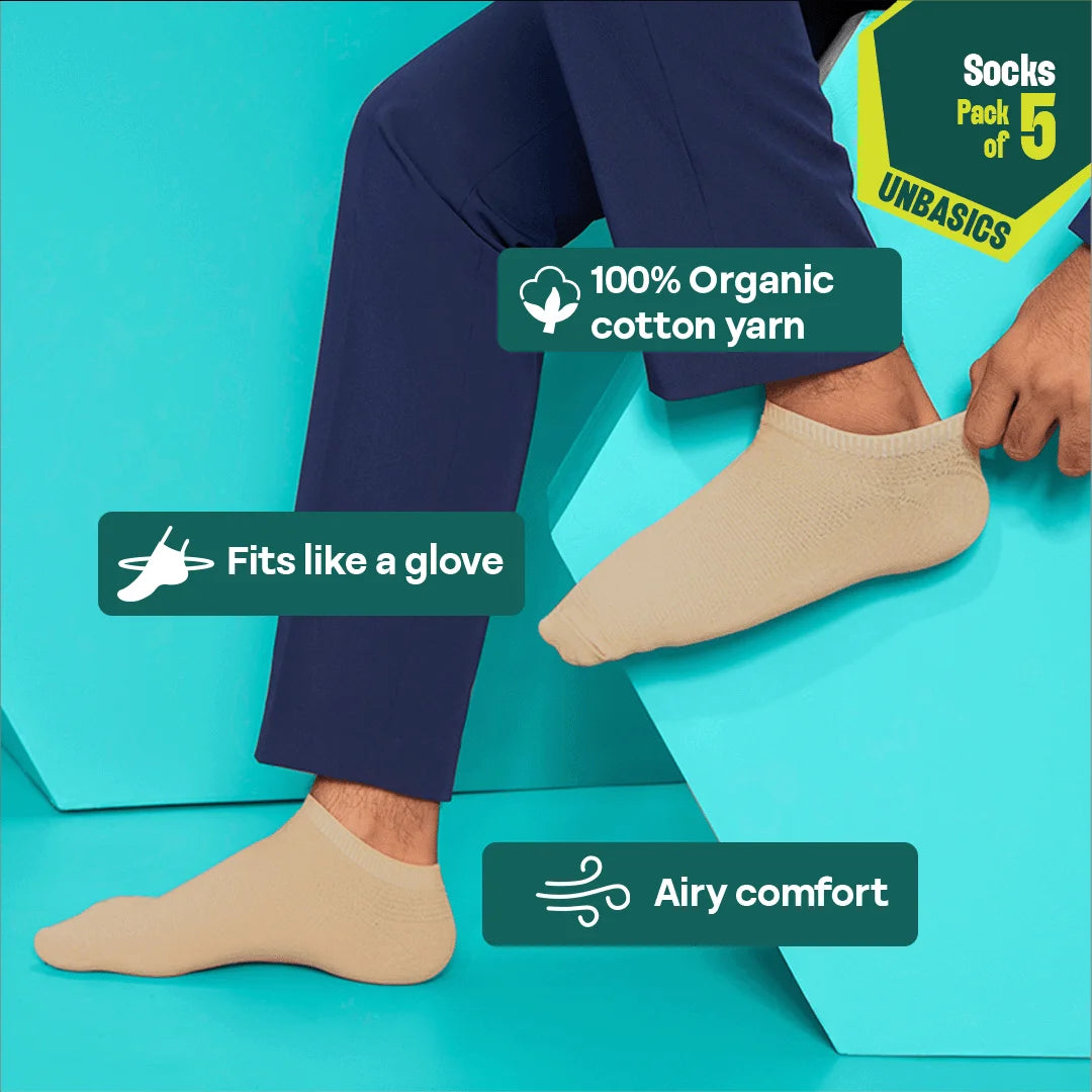 Pastel Palette! Unisex Socks, 100% Organic Cotton, Ankle Length, Pack of 5