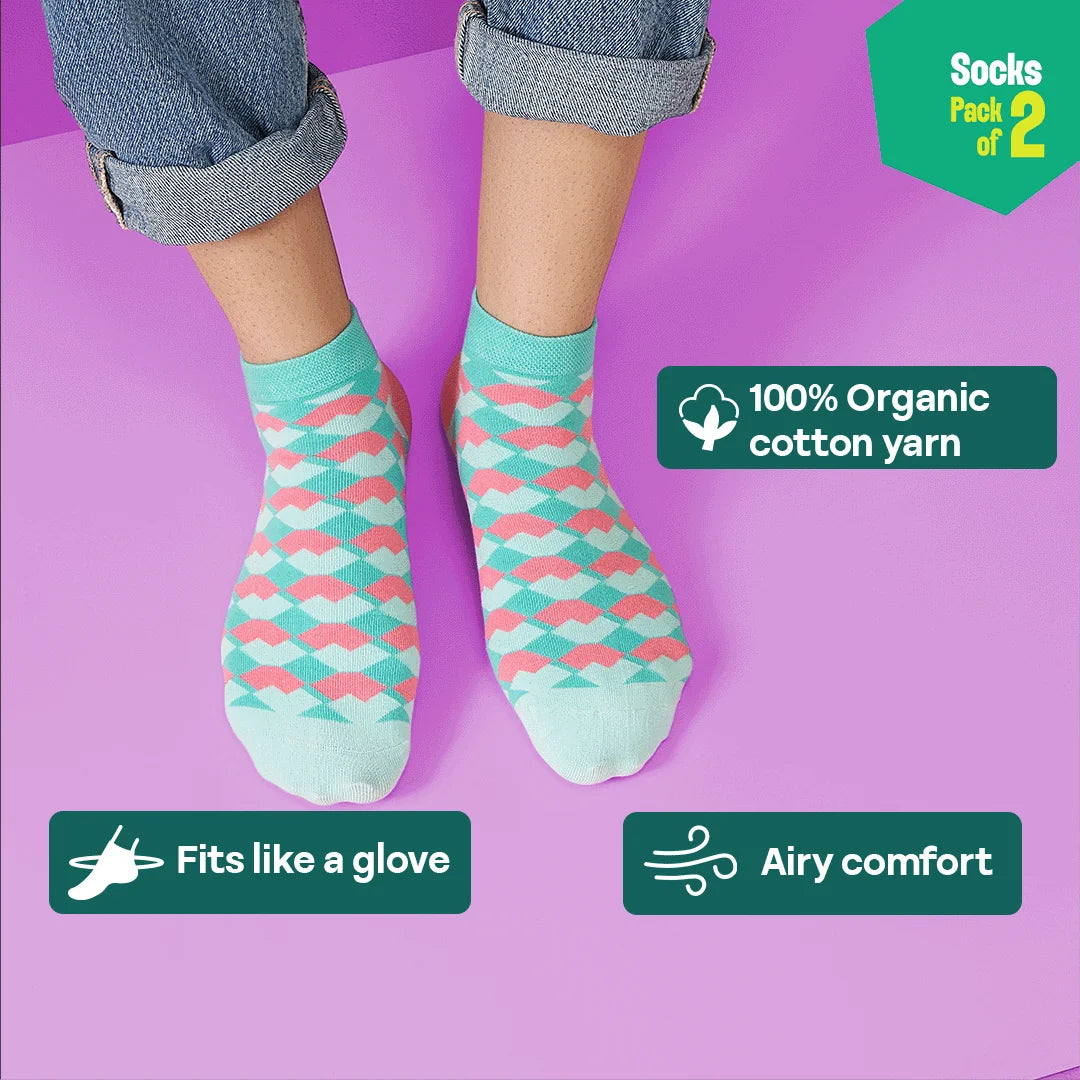 Geo Gems! Unisex Socks, 100% Organic Cotton, Ankle Length, Pack of 2