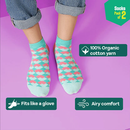 Geo Gems! Unisex Socks, 100% Organic Cotton, Ankle Length, Pack of 2