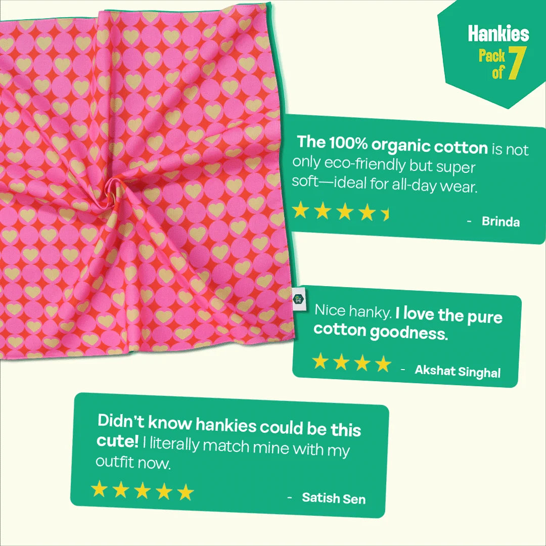 Wedding Bells! Unisex Hankies, 100% Organic Cotton, Pack of 7