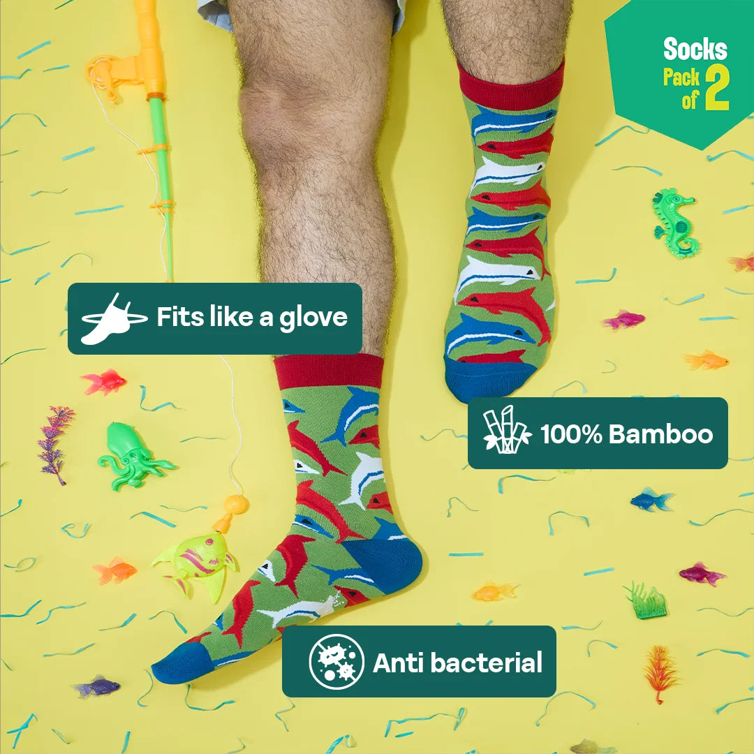 Aqua-world! Unisex Socks, 100% Bamboo, Crew Length, Pack of 2