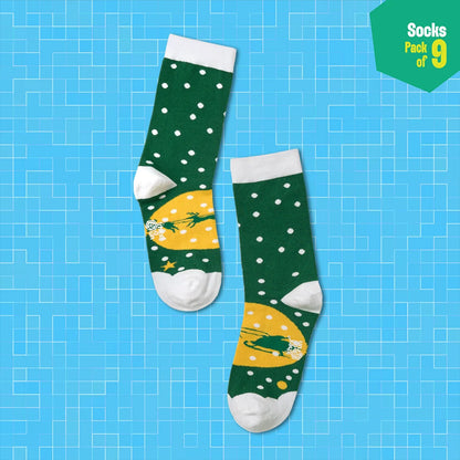 Christmas Music! Unisex Socks, 100% Organic Cotton, Crew Length, Pack of 9