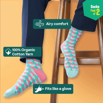 Geo Gems! Unisex Socks, 100% Organic Cotton, Crew Length, Pack of 2