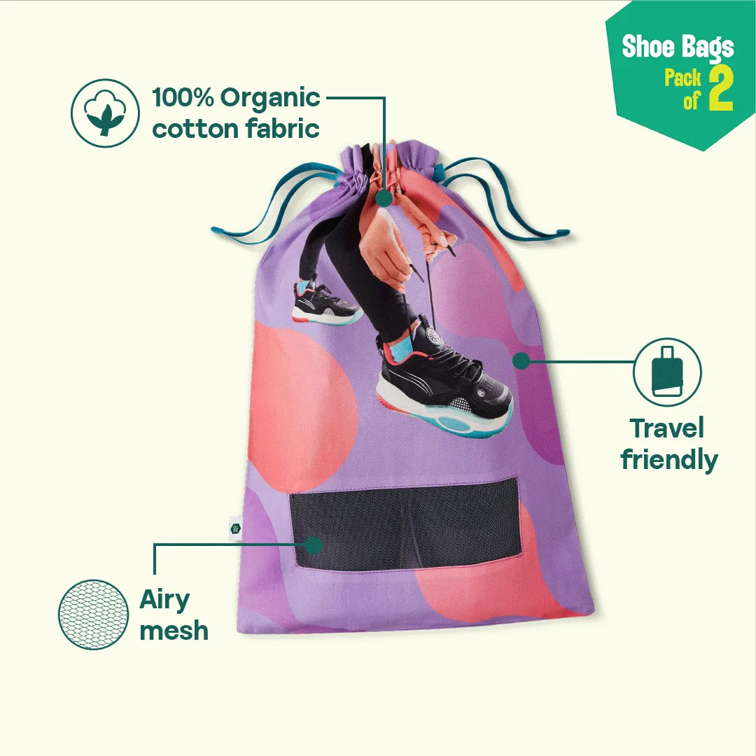 PaceMakers! Shoe Bags, 100% Organic Cotton, Pack of 2