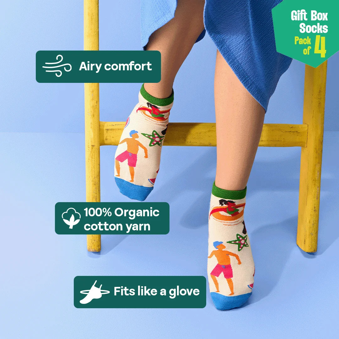 Bloomin' Wild Unisex Ankle Length Socks, 100% Bamboo, Gift Box of 4