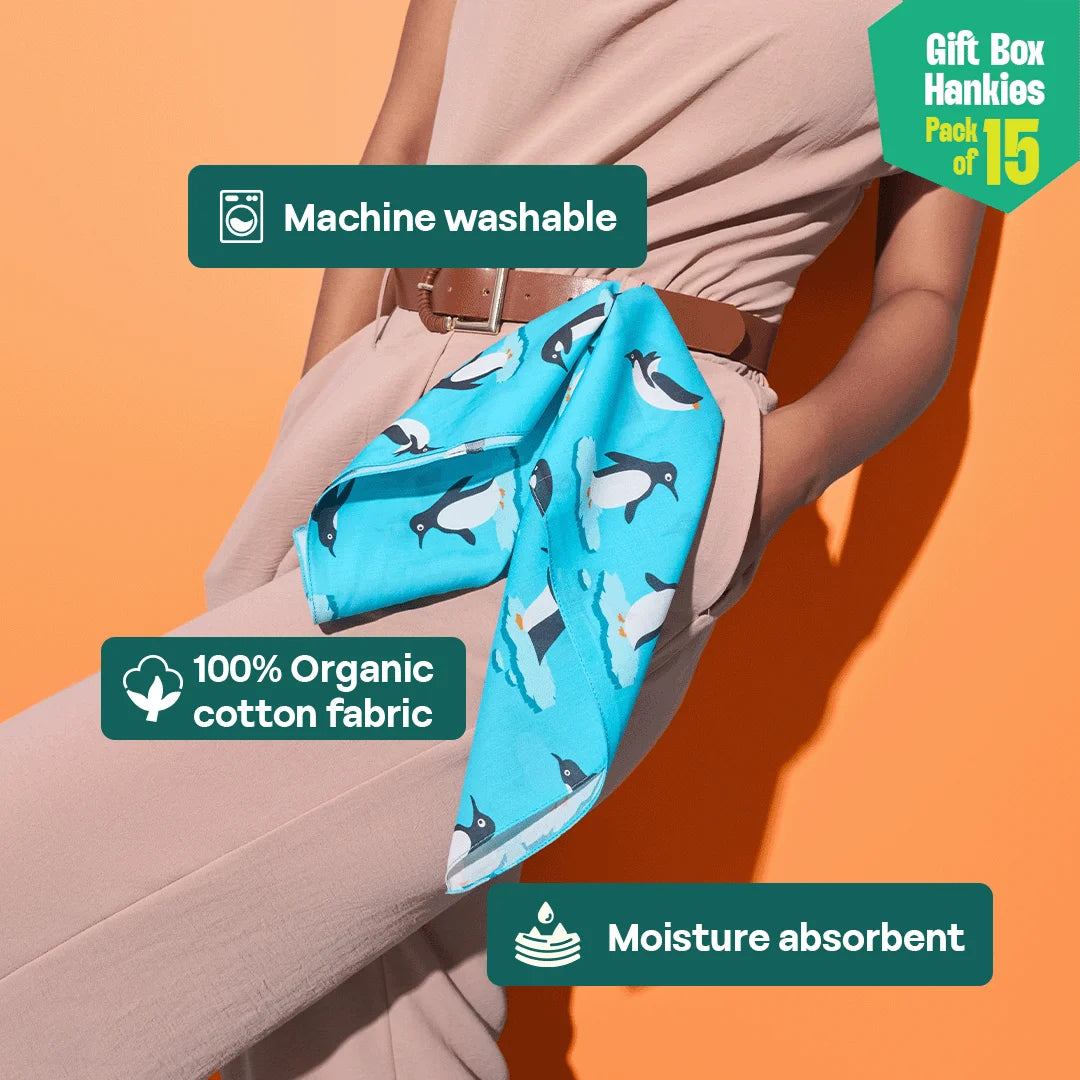 Time Capsule! Unisex Hankies, 100% Organic Cotton, Gift Box of 15