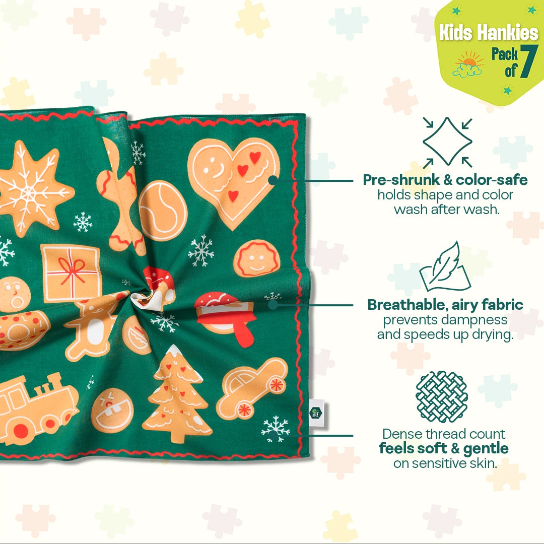 Xmas Groove! Unisex Kid's Hankies, 100% Organic Cotton, Pack of 7