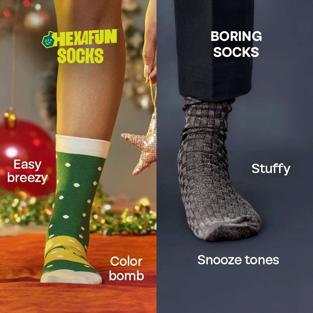 Christmas Punch! Unisex Socks, 100% Organic Cotton,  Crew Length, Pack of 5