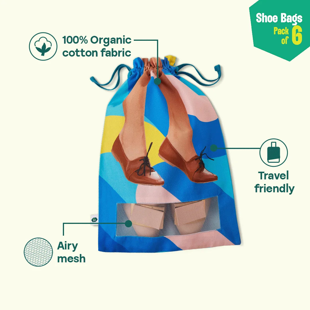 Girly Walks! Shoe Bags, 100% Organic Cotton, Pack of 6