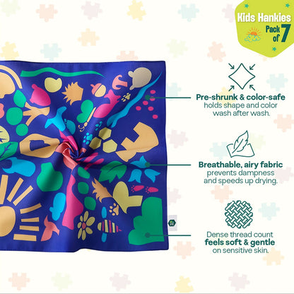 Crayon Fantasy! Unisex Kid's Hankies, 100% Organic Cotton, Pack of 7