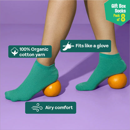 Glam & Glitter! Unisex Ankle Length Socks, 100% Organic Cotton, Gift Box of 8