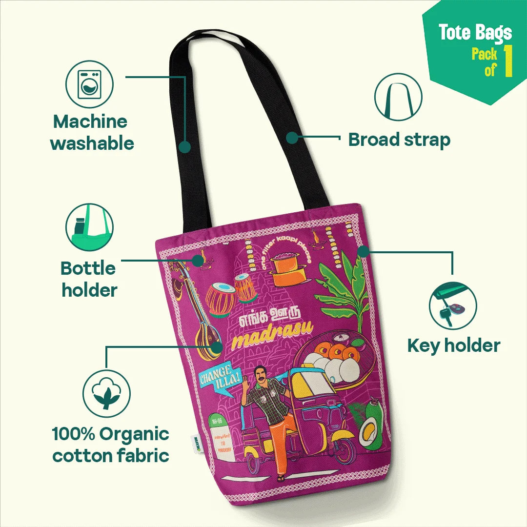 Madrasu Maxx! Canvas Tote Bag, 100% Organic Cotton, Pack of 1