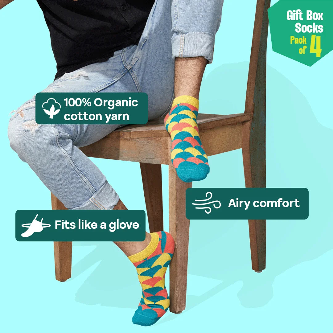 Thrill Seeker! Unisex Ankle Length Socks, 100% Organic Cotton, Gift Box of 4
