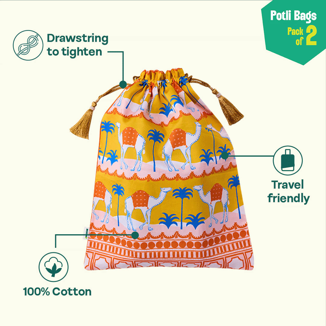 Dune Dashing! Unisex Potli Bags, 100% Cotton, Pack of 2