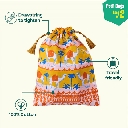 Dune Dashing! Unisex Potli Bags, 100% Cotton, Pack of 2