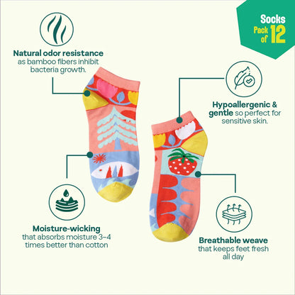 Bamboo-zled! Unisex Socks, 100% Bamboo, Ankle Length, Pack of 12