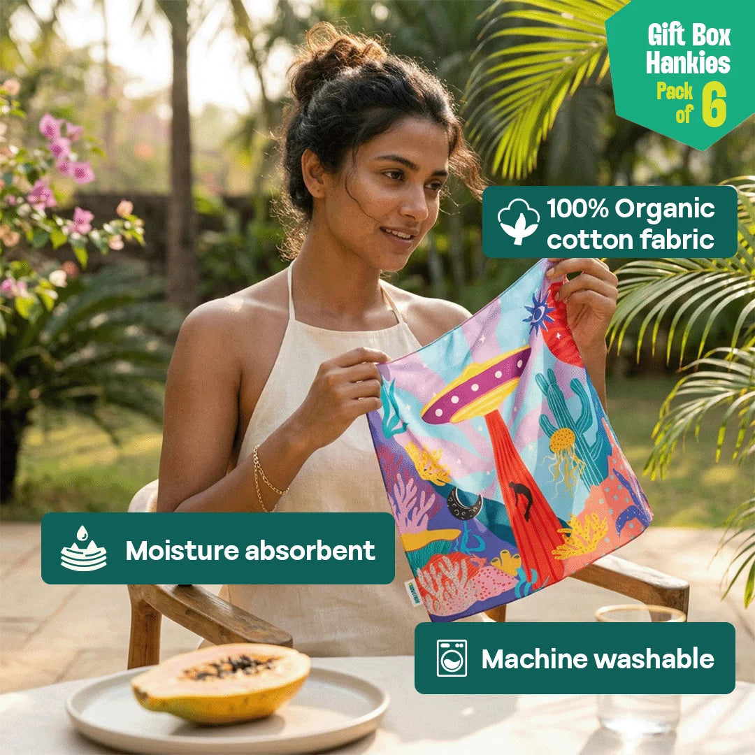 Mad Rush! Unisex Hankies, 100% Organic Cotton, Gift Box of 6