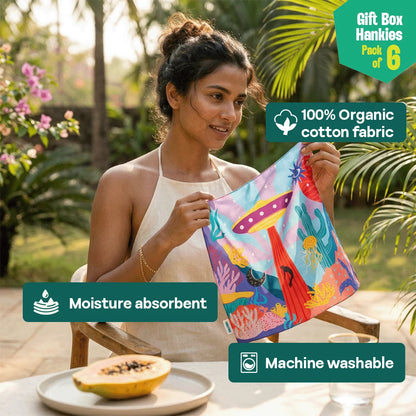 Mad Rush! Unisex Hankies, 100% Organic Cotton, Gift Box of 6