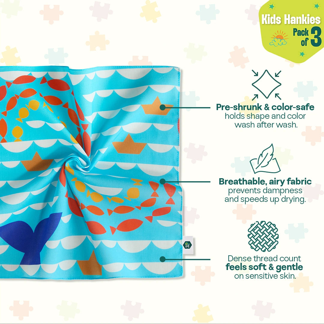 Nature Wonders! Unisex Kid's Hankies, 100% Organic Cotton, Pack of 3