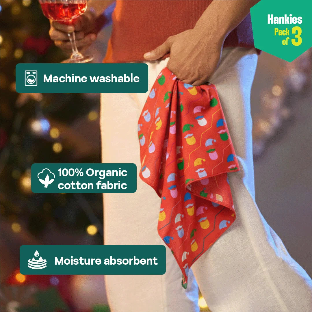Snow Kiss! Unisex Hankies, 100% Organic Cotton, Pack of 3