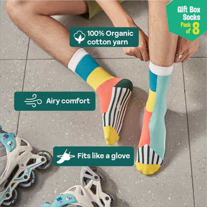 House Party! Unisex Crew Length Socks, 100% Organic Cotton, Gift Box of 8