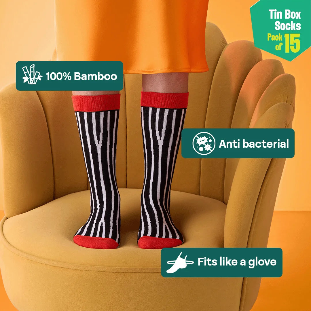 Mad Mob! Tin Gift Box, Unisex Crew Length Socks, 100% Bamboo, Box Of 15