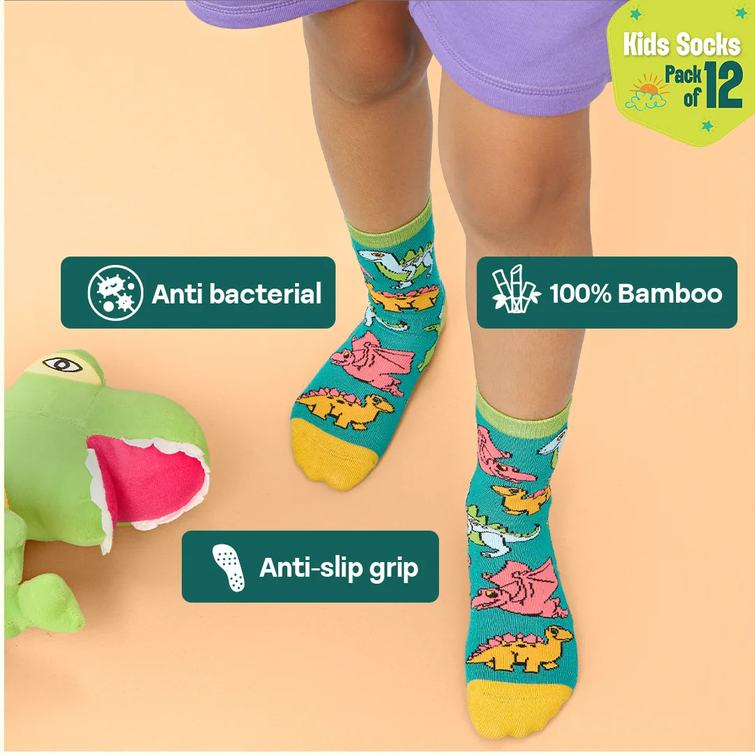 Twinkle Toes! Unisex Kid's Socks, 100% Bamboo, Crew Length, Pack of 12