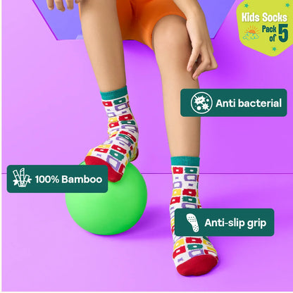 Chill Thrill! Unisex Kid's Socks, 100% Bamboo, Crew Length, Pack of 5