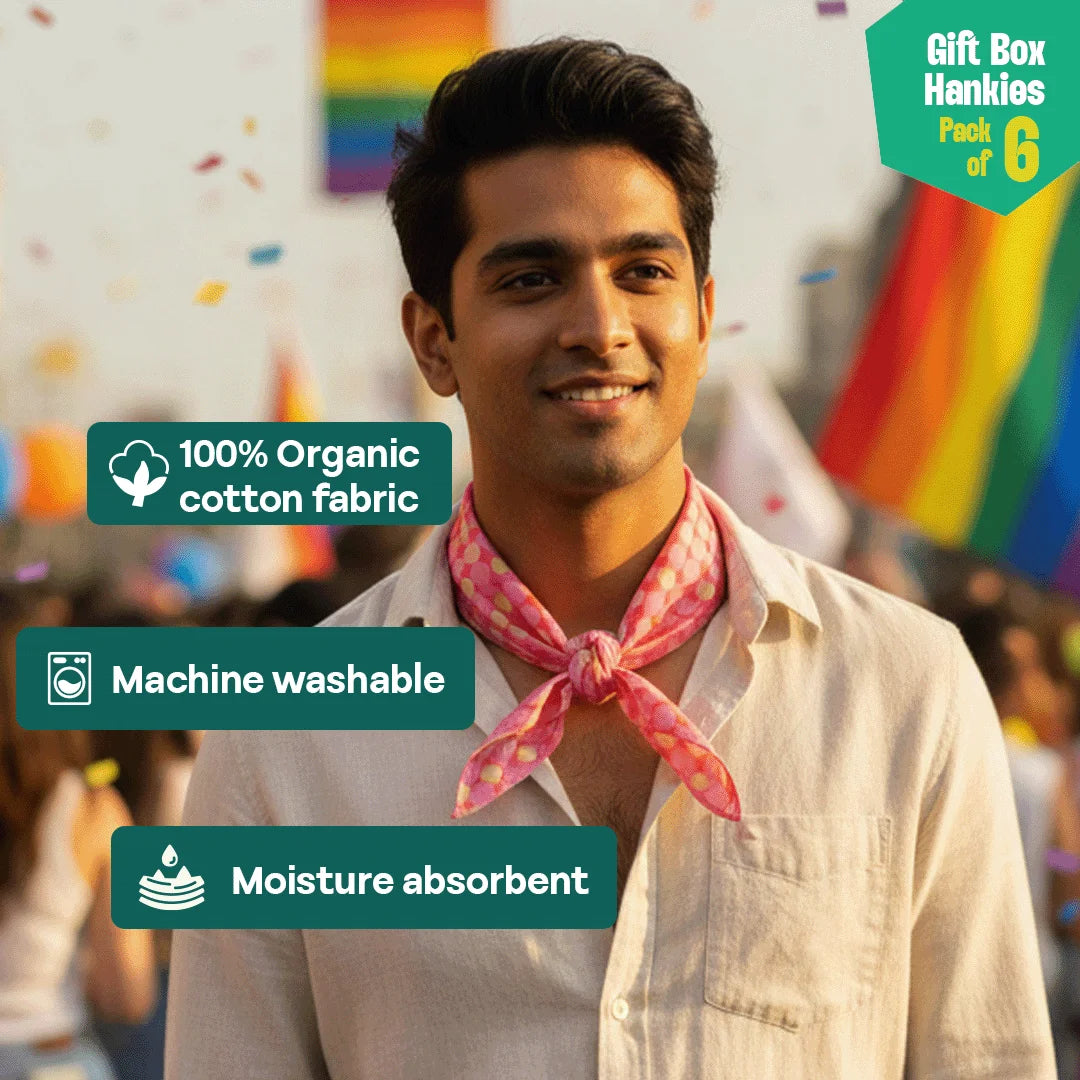 Rainbow Mood! Large Unisex Hankies, 100% Organic Cotton, Gift Box of 6