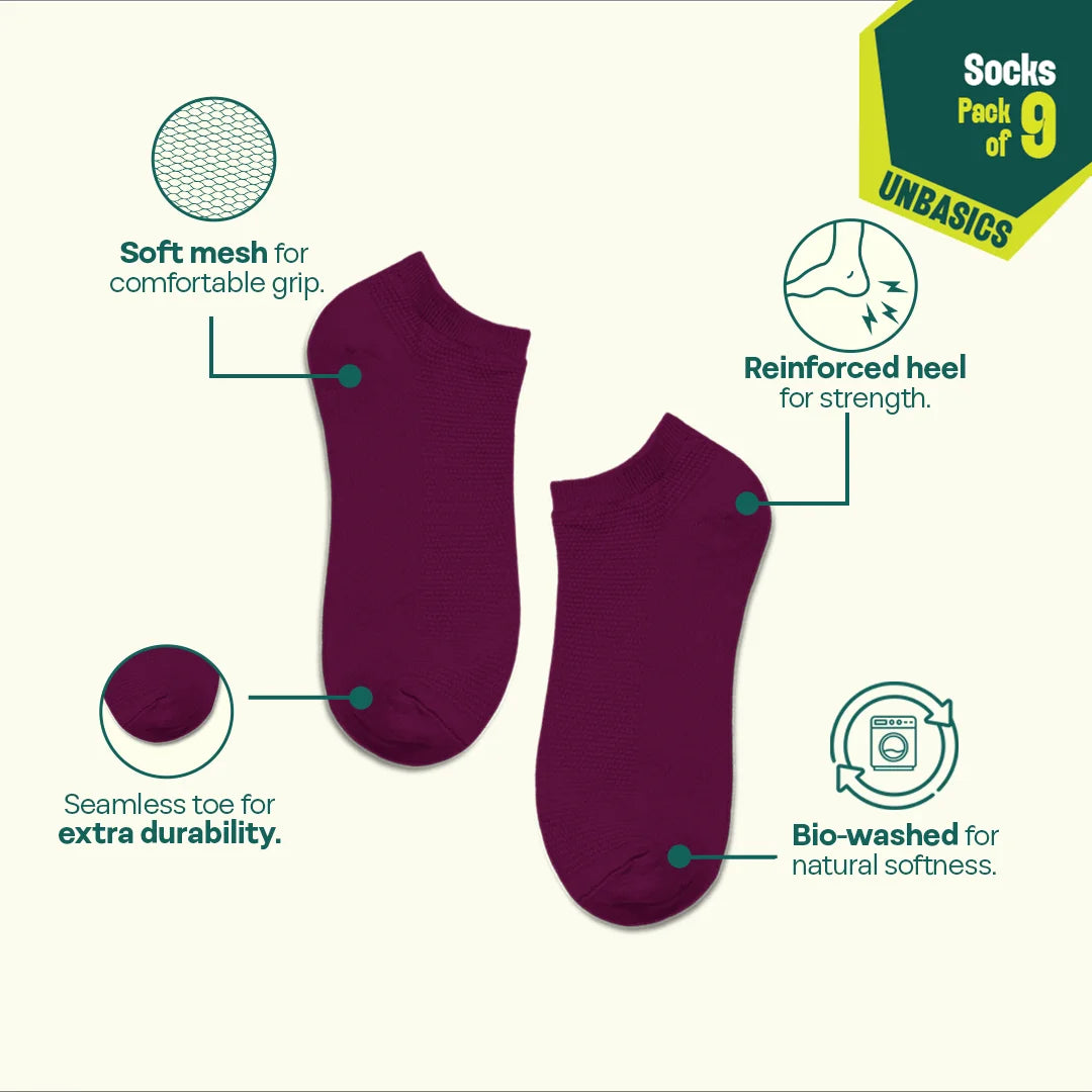 Smoky Mocha! Unisex Socks, 100% Organic Cotton, Ankle Length, Pack of 9