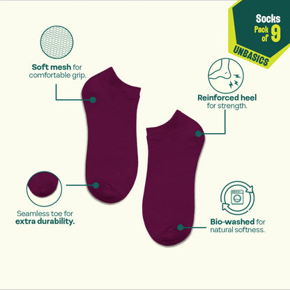 Smoky Mocha! Unisex Socks, 100% Organic Cotton, Ankle Length, Pack of 9