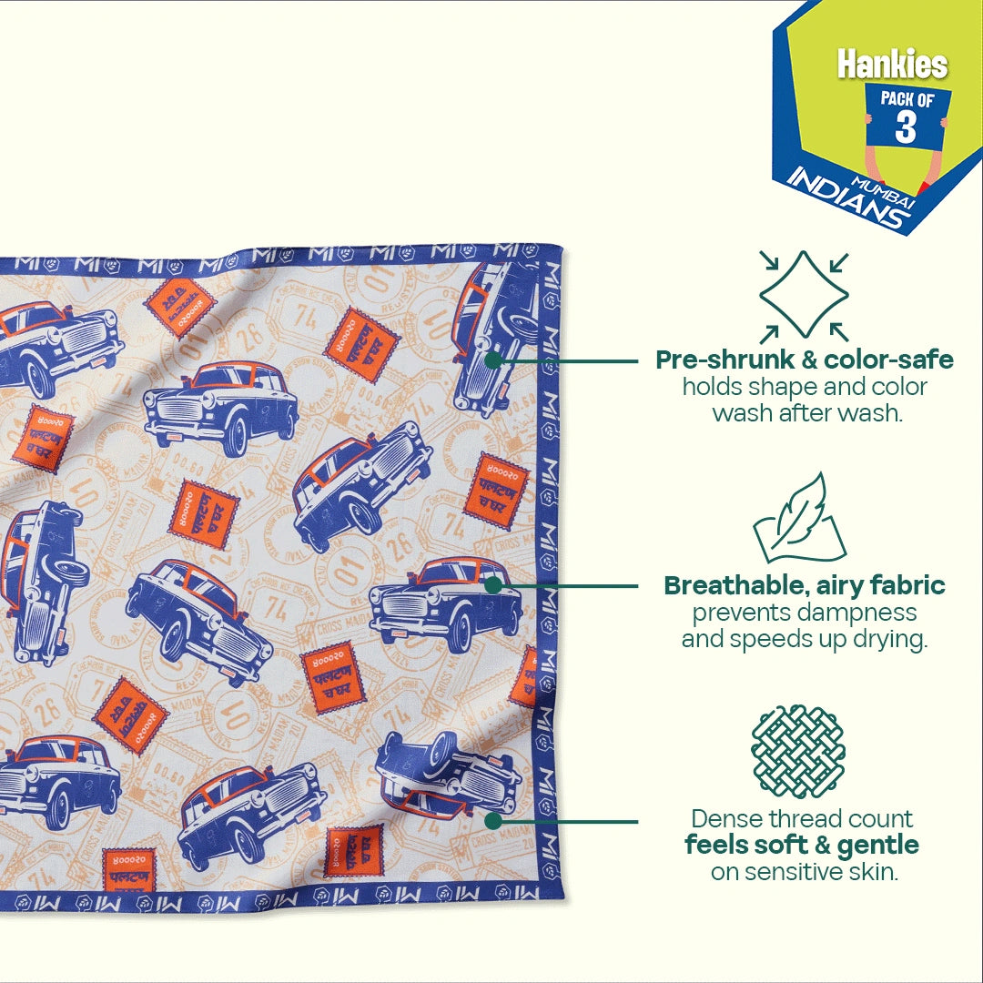 Mumbai Meri Jaan! 100% Organic Cotton, Unisex Hankies, Pack of 3