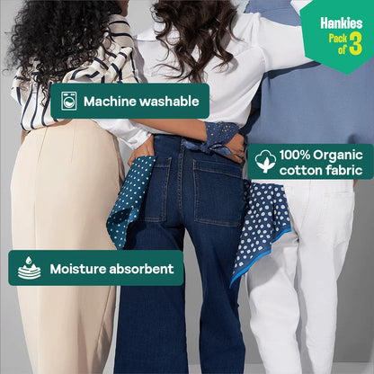 PTO! Polka Turn Over! Unisex Hankies, 100% Organic Cotton, Pack of 3