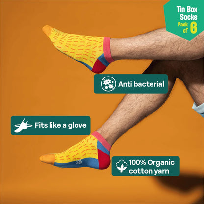 Lookbook! Tin Gift Box, Unisex Ankle Length Socks, 100% Organic Cotton, Gift Box of 6